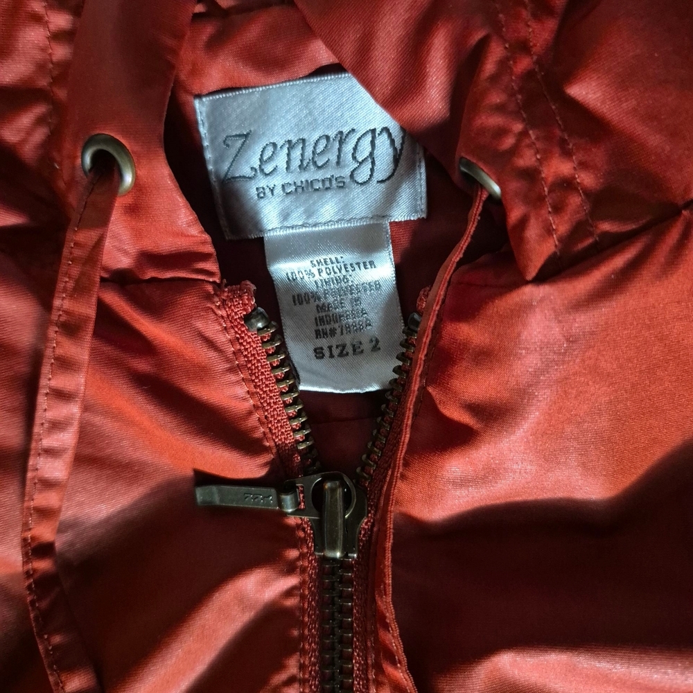 2 Burnt Orange Hudded Vest with V-Neck Zip Up - Picture 2 of 7